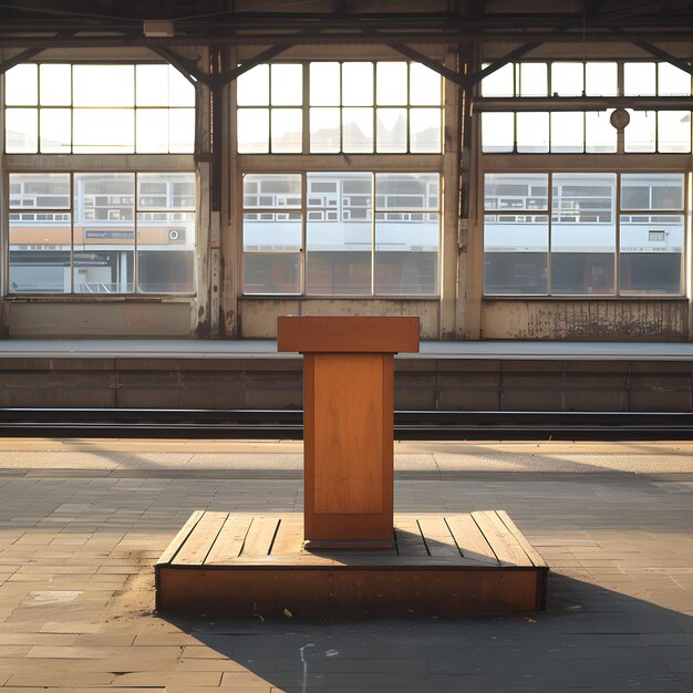wooden podium at a train station