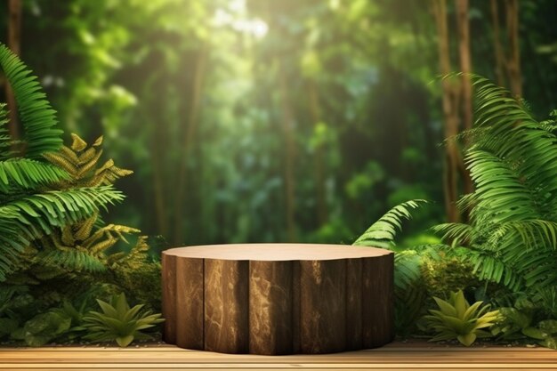 Wooden podium in tropical forest