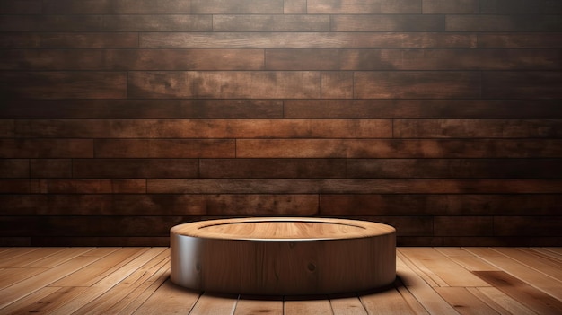 木製の床に木製のポディウム 3d レンダリングとイラスト