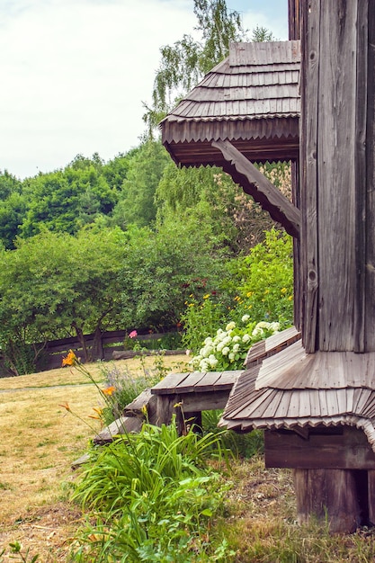 Wooden porch with a canopy of an old house