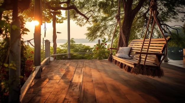 Wooden porch with swing