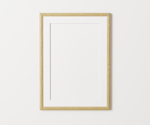 Photo wooden portrait frame with mat mockup on white wall 34 ratio 30x40 cm 18x24quot empty poster frame mock up 3d rendering