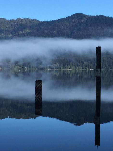 Foto postelli di legno nel lago contro il cielo