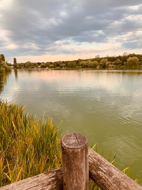 Foto posti di legno nel lago contro il cielo