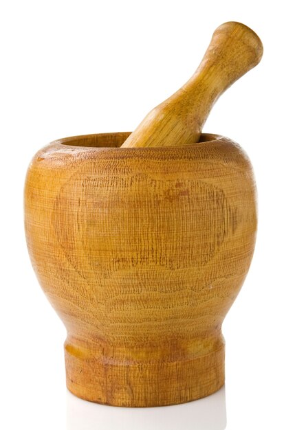 Wooden pot on white