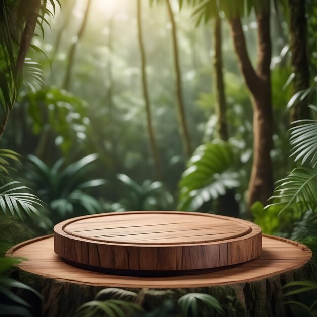 Photo wooden product podium in nature