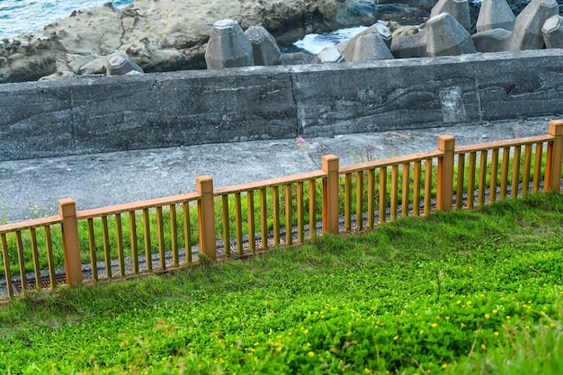 Wooden railing in the park