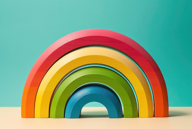 Photo wooden rainbow concept on blue background high quality photo