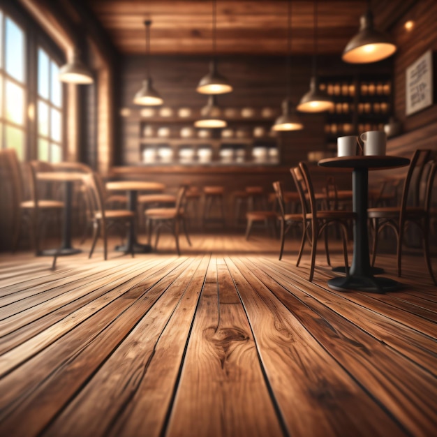 Foto un ristorante in legno con un tavolo e un cartello che dice 