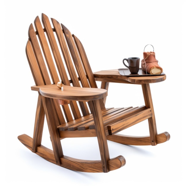 Деревянное кресло-качалка с кофе и чашкой Политическая и природа
