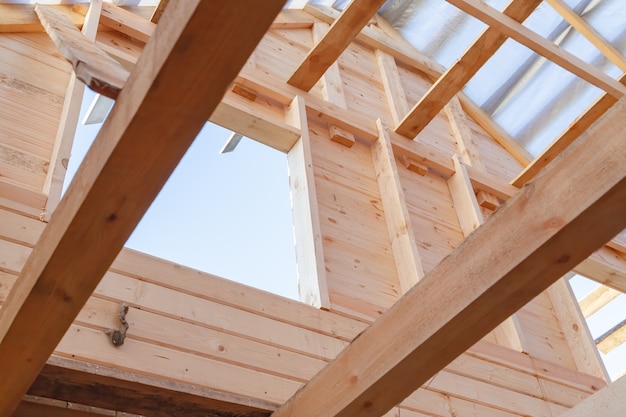 Wooden Roof Frame and wall from timber House Construction