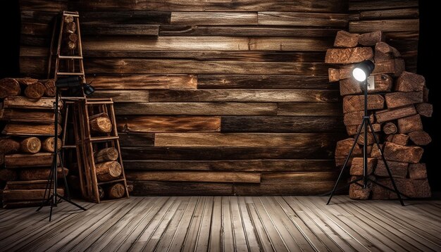 Wooden room wall rendering background Generative Ai