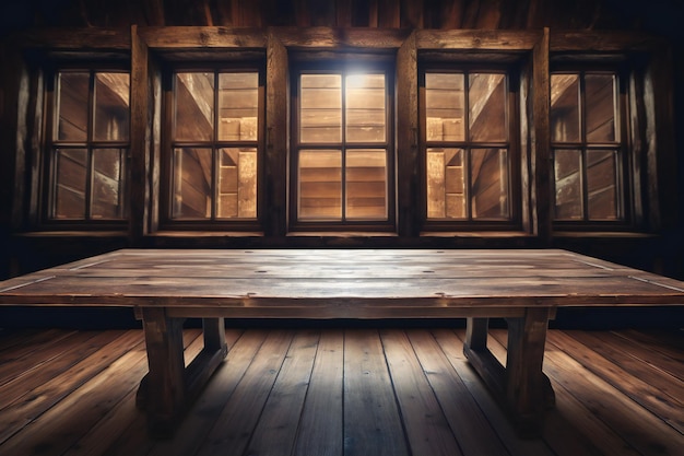 a wooden room with a window that says the word " at the top.