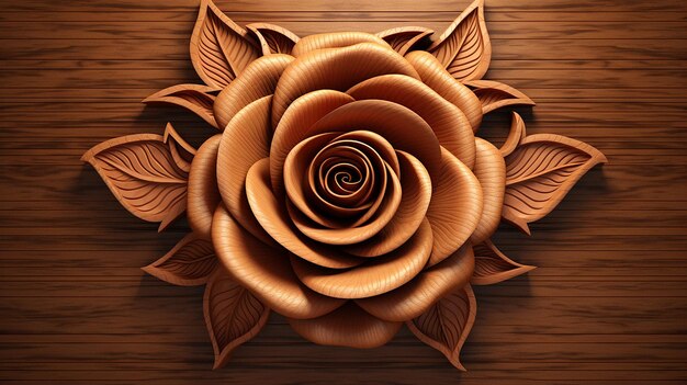 Wooden rose flower design onlay carved heartwood illustration picture AI generated art