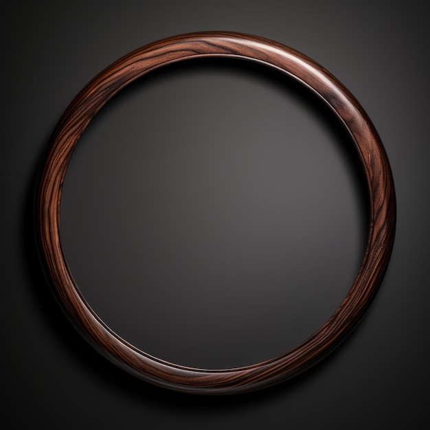 Photo wooden rosewood minimalistic round picture frame minimalistic ring with realistic texture square digital illustration ai generated empty circle on black background