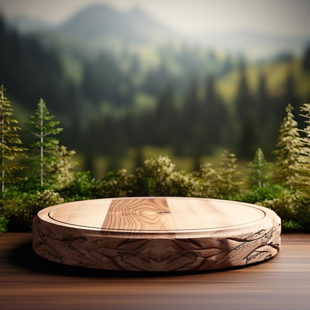 Wooden Round Podium Stage Field Landscape Background