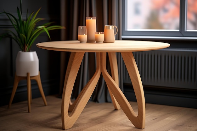 Wooden round table mockup