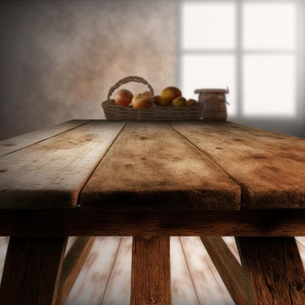 wooden rustic table and window decoration