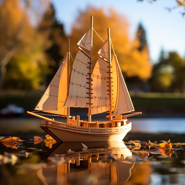 Photo wooden sailboat toy childhood