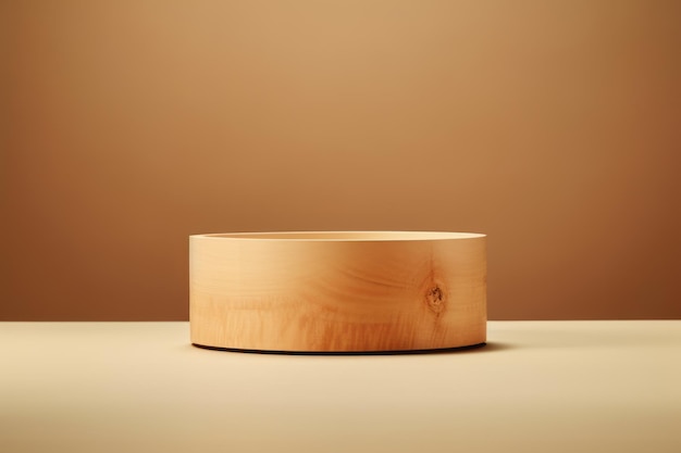 Wooden Saw Cut Round Cylinder Shape for Product Presentation Eco Minimalism on Beige Background