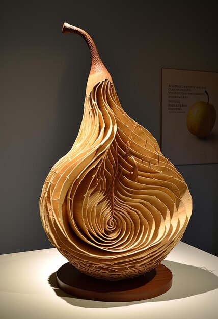 a wooden sculpture of a spiral design is displayed