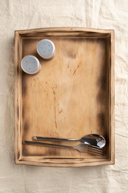 Wooden serving box with handles with spices