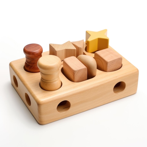 Foto giocattolo di legno del selezionatore di forma di legno isolato su fondo bianco