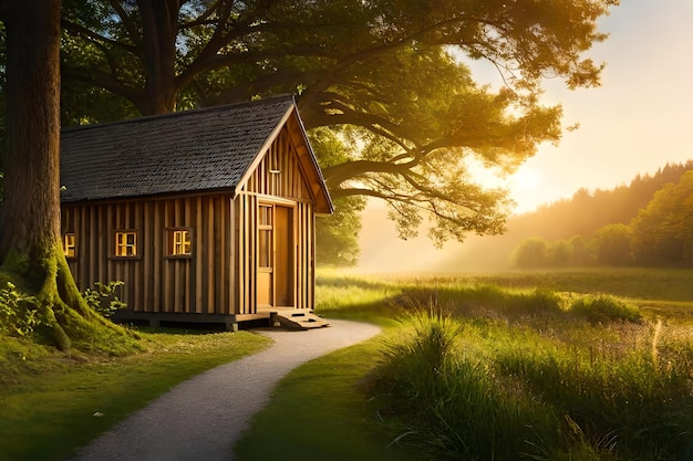 A wooden shed with the word