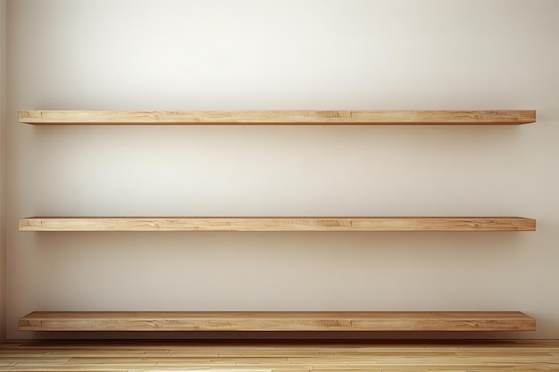 Wooden Shelf Against Blank Wall with Empty Space Interior Background of Wood Bookshelf Idea