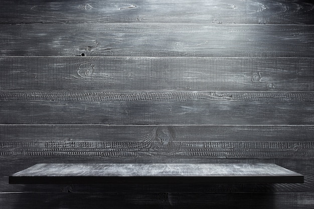 Wooden shelf at black  background texture