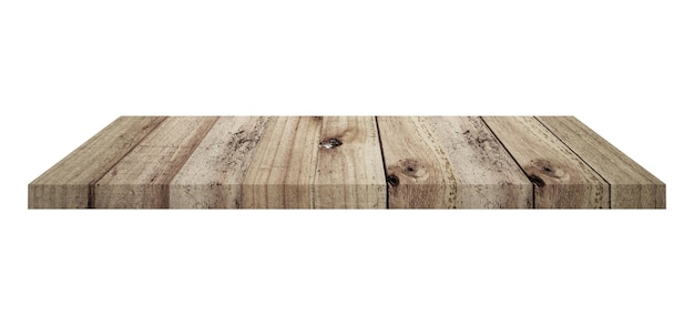Scaffale in legno su sfondo bianco isolato con spazio