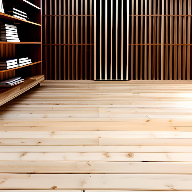 A wooden shelf with books on it and a shelf with a bookcase on it.