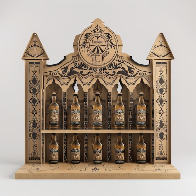 a wooden shelf with bottles of beer on it