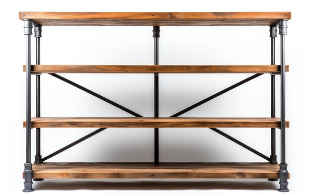 Photo wooden shelf with metal pipes practical storage solution for a variety of objects