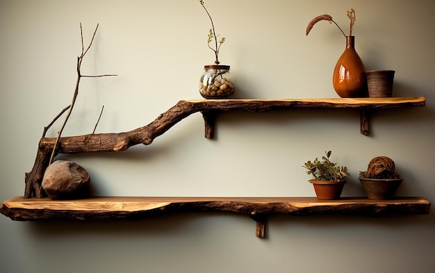 Wooden Shelves Enhancing Natural Decor