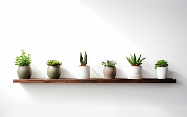 Wooden shelves with beautiful plant pot