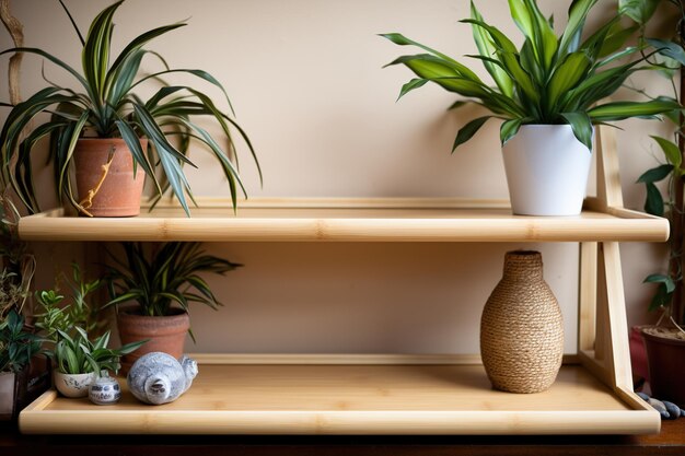 Photo wooden shelves with plants ai generated