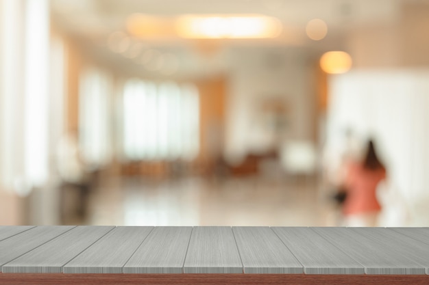 Photo wooden  shelves with view blurred backdrop.you can used for display products.