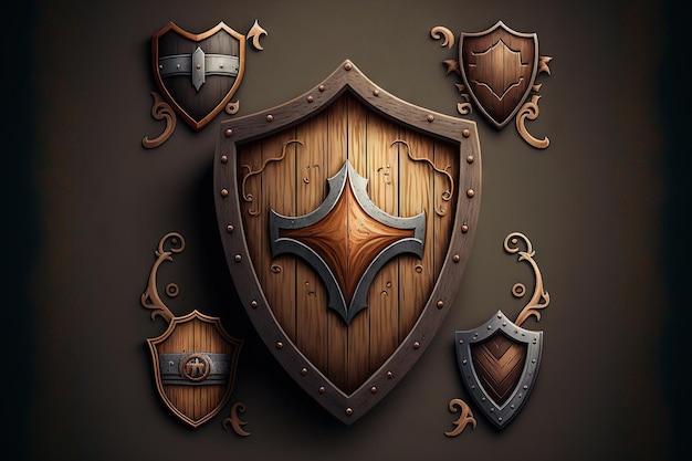 Wooden shield image set against a grungy backdrop
