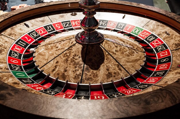 Wooden Shiny Roulette Details in a Casino