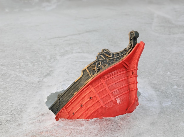 wooden ship frozen in ice	
