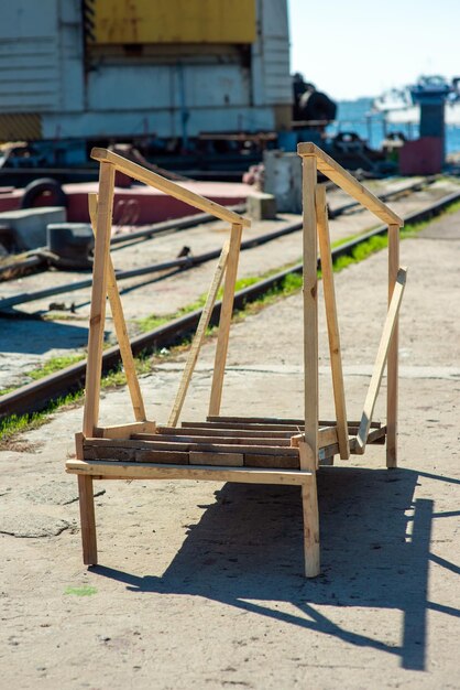 Wooden ship ladder in the port