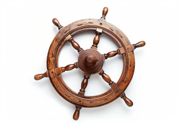 Wooden Ship Wheel On White Background