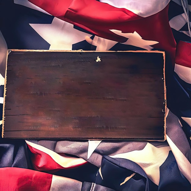 アメリカという言葉が書かれた旗に木製の看板