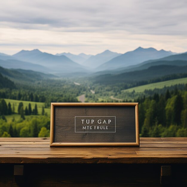 Photo wooden sign in front of mountain landscape