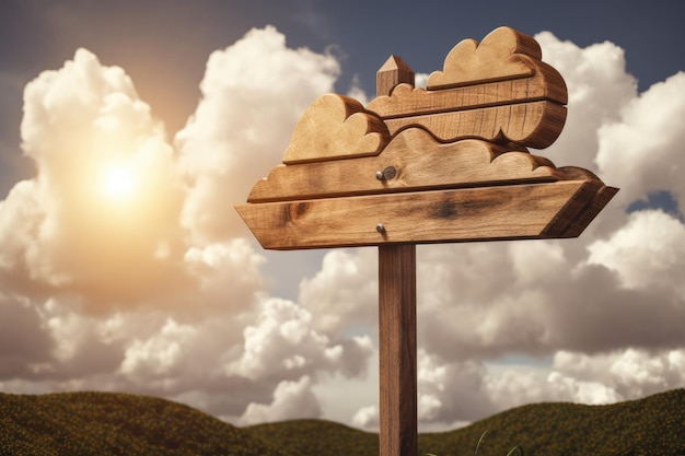 Wooden sign with cloudy sky background