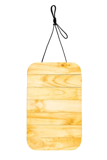 Wooden sign with natural pattern with rope hanging on black