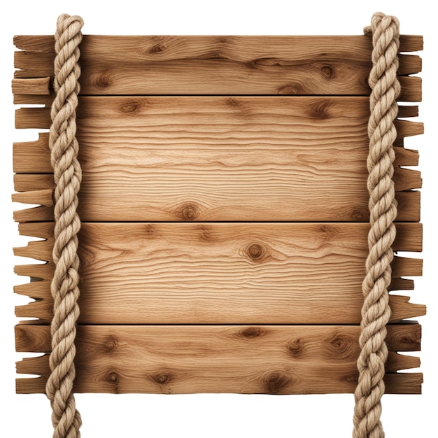 Wooden sign with ropes isolated on white background