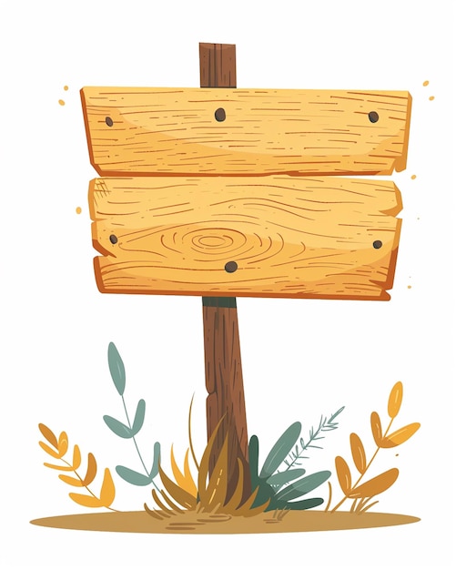 A wooden signboard with plants isolated on white background