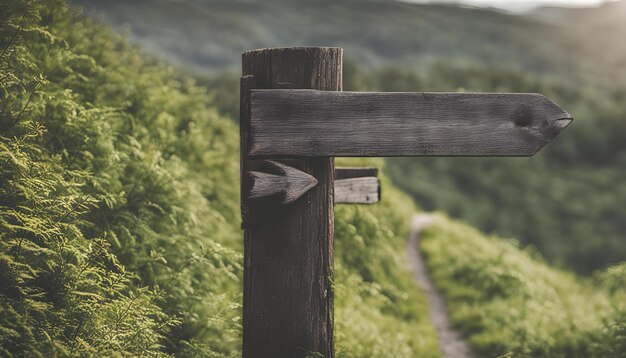 Wooden signpost near a path